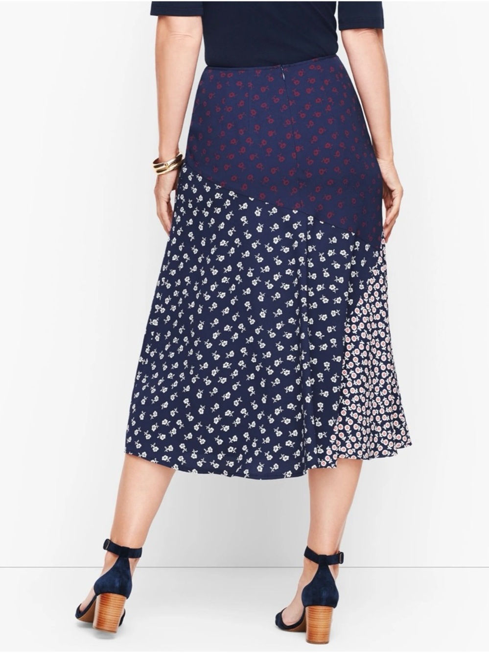 Talbots navy blue floral midi skirt, size 8 - Picture 2 of 11
